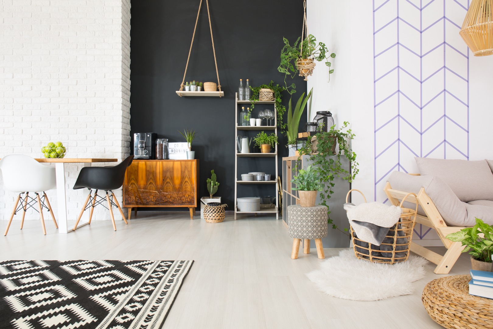 Modern black and white loft Relaxing apartment bay view